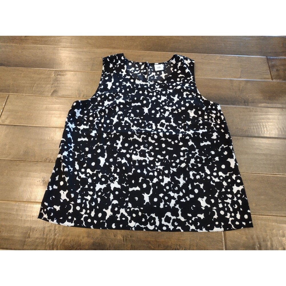 CABI Women's EEUC black white pattern Blouse Cami Tank Top - L